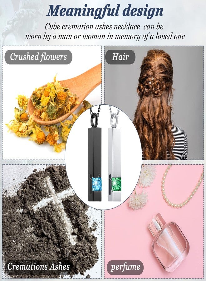 Highergo 10 Pcs Urn Necklaces for Ashes Cremation Jewelry Urn Necklace Silver Black Stainless Steel Memorial Pendant Locket Vertical Bar Keepsake Pendant for Women Men Loved Ones Human Ashes (Cube) - Image 5